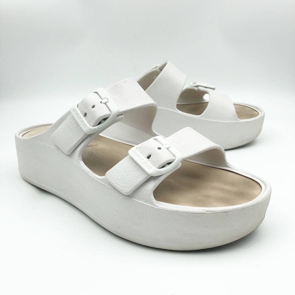 Lemon Jelly Sandals Womens 8.5 White Platform Double Buckle Slide Slip On